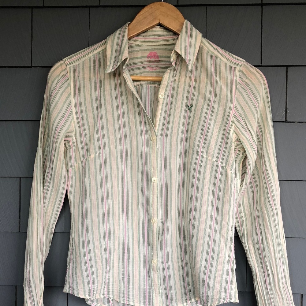 AE Striped Gauze Cotton Button Down Size 2